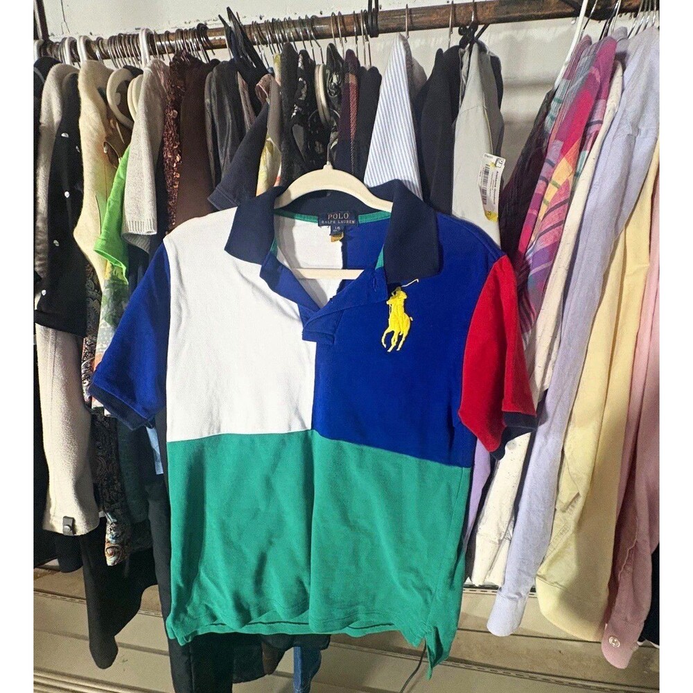 Polo Ralph Lauren Big Pony L/G 14-16 Boys Colorblock Cotton Polo Shirt SS Logo